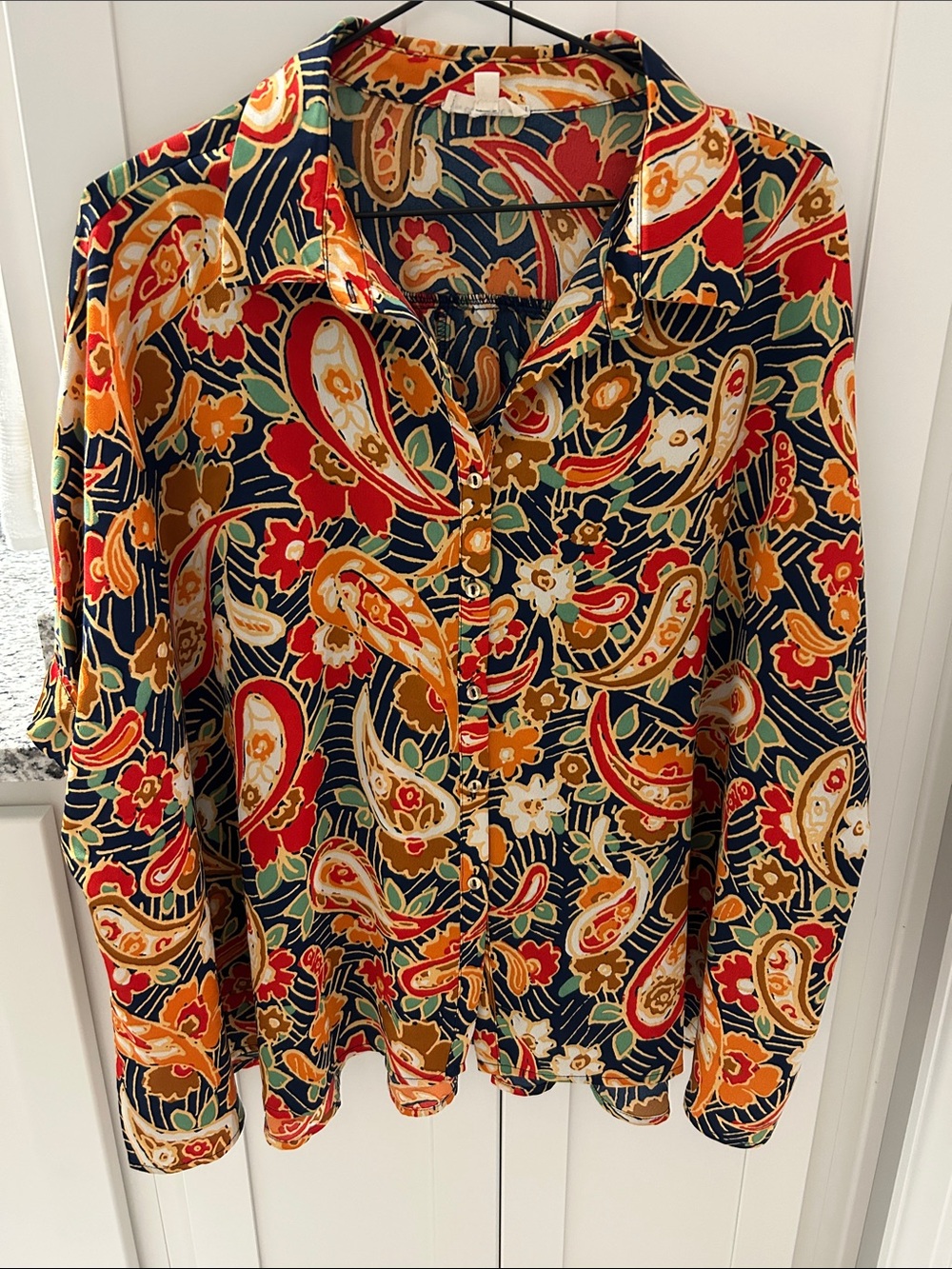eesome Navy Red Multi Paisley Button-Down Shirt